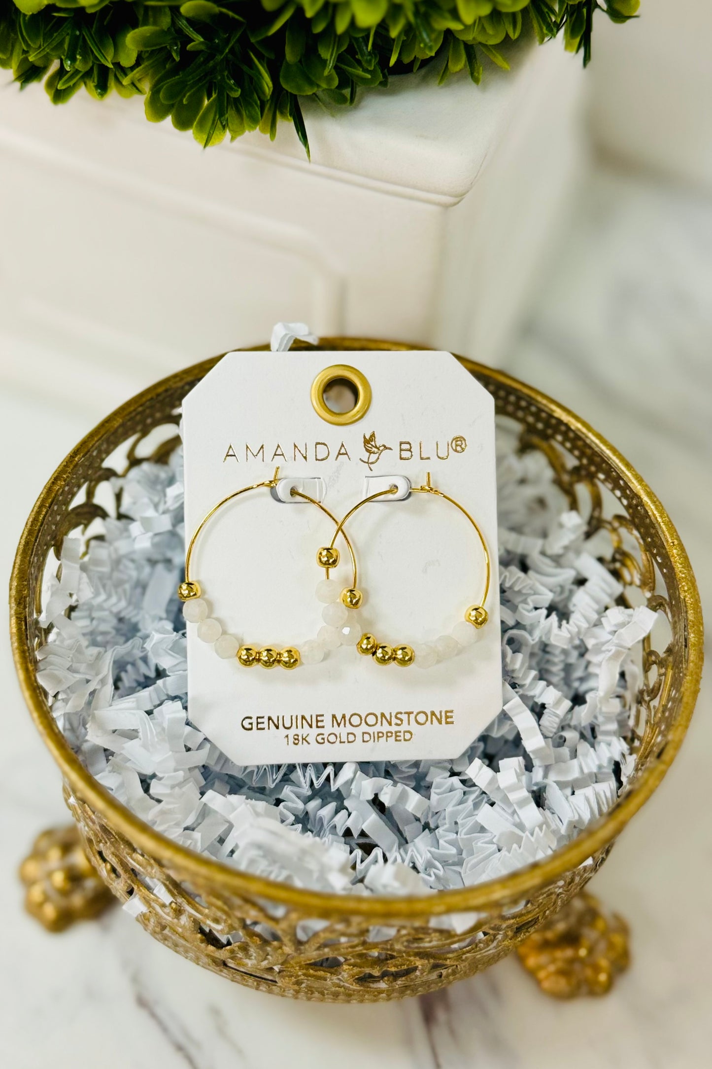 Amanda Blu 18k Gold Dipped Hoop Earrings with Precious Stones