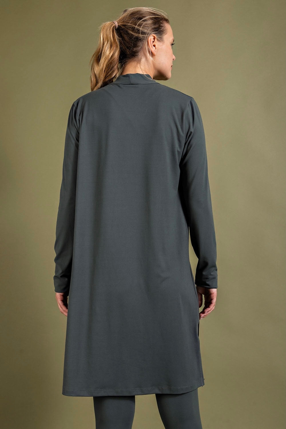 Smoked Spruce Plus Size Butter Soft Long Sleeve Cardigan with 4 Way Stretch and Side Slits