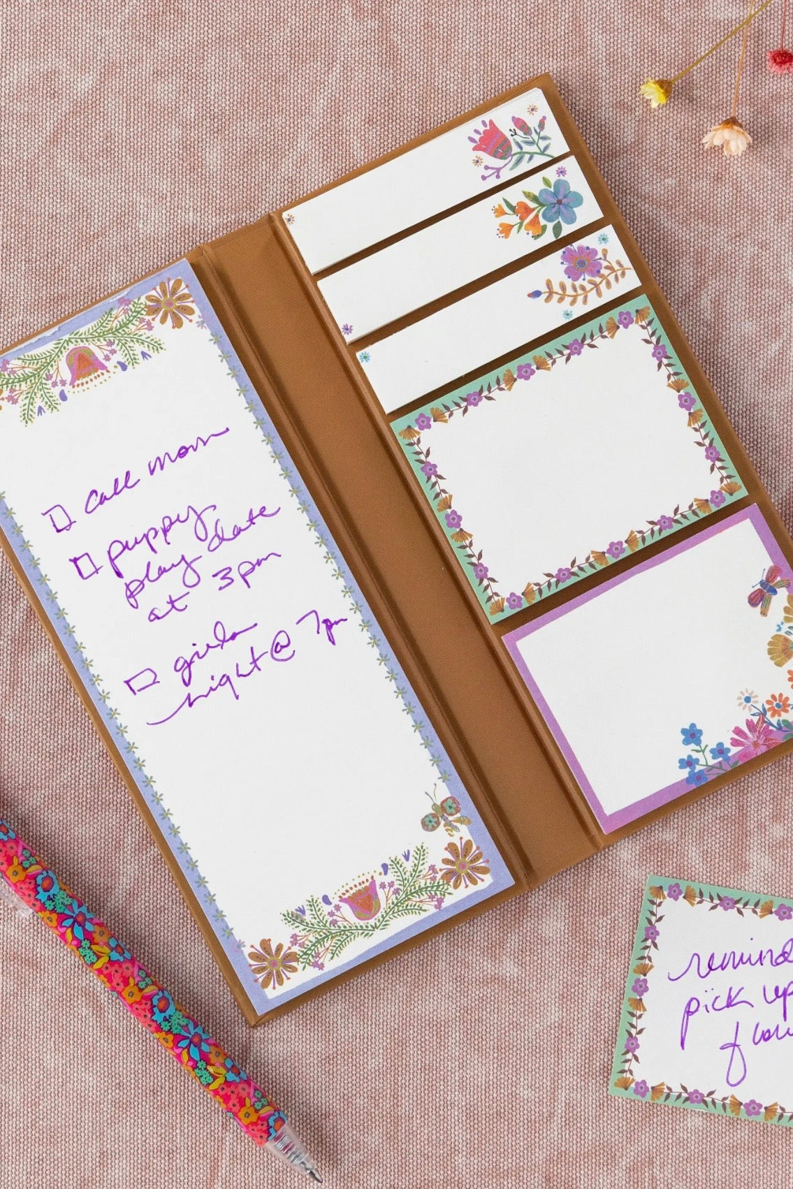 Sticky Note Book- Mustard Folk Flower