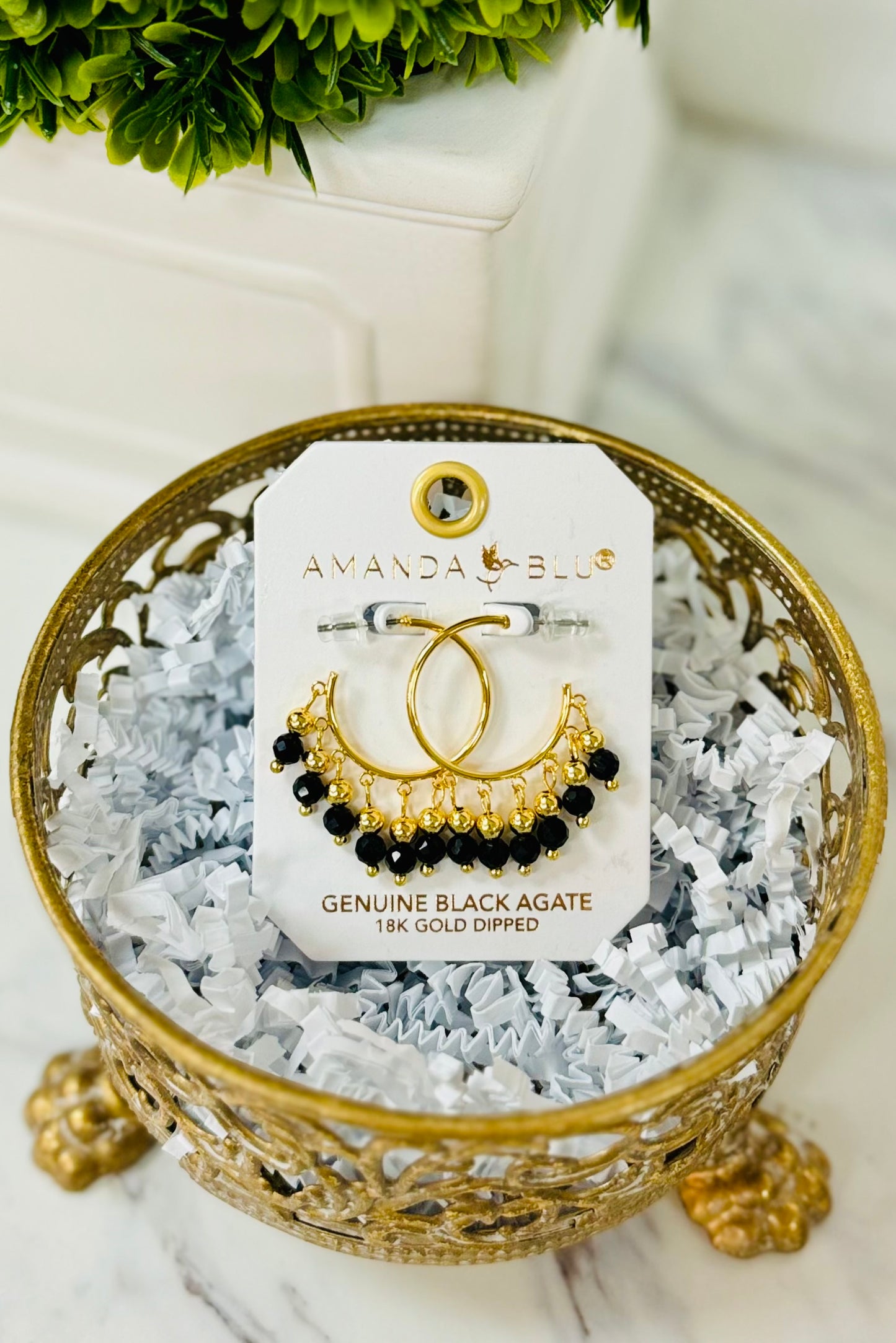 Amanda Blu 18k Gold Dipped Dangling Fringe Precious Stones Hoop Earrings