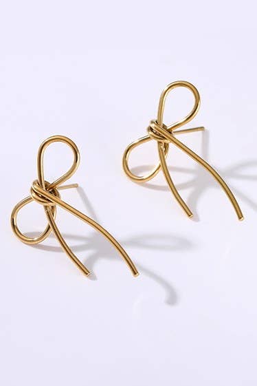 Slim Ribbon Bow Earrings in Gold