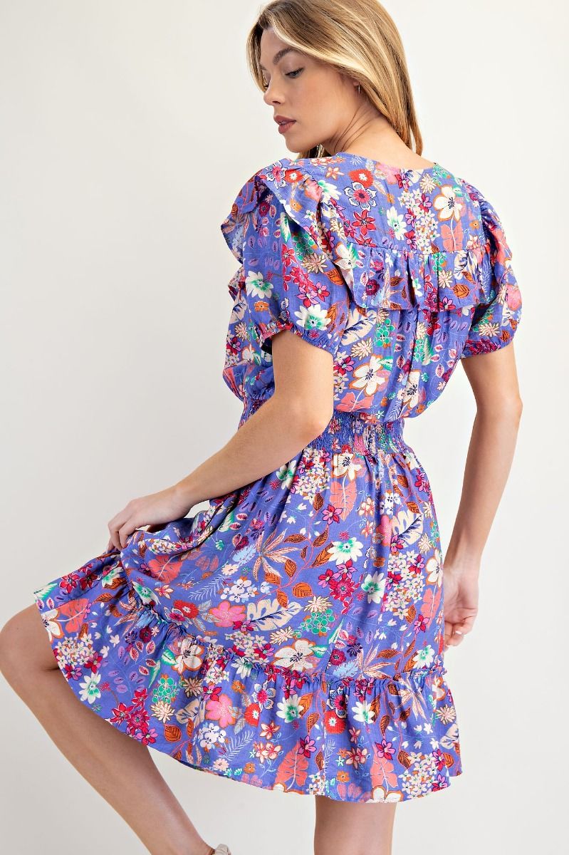 Easel Lavender Floral Dress with Pockets