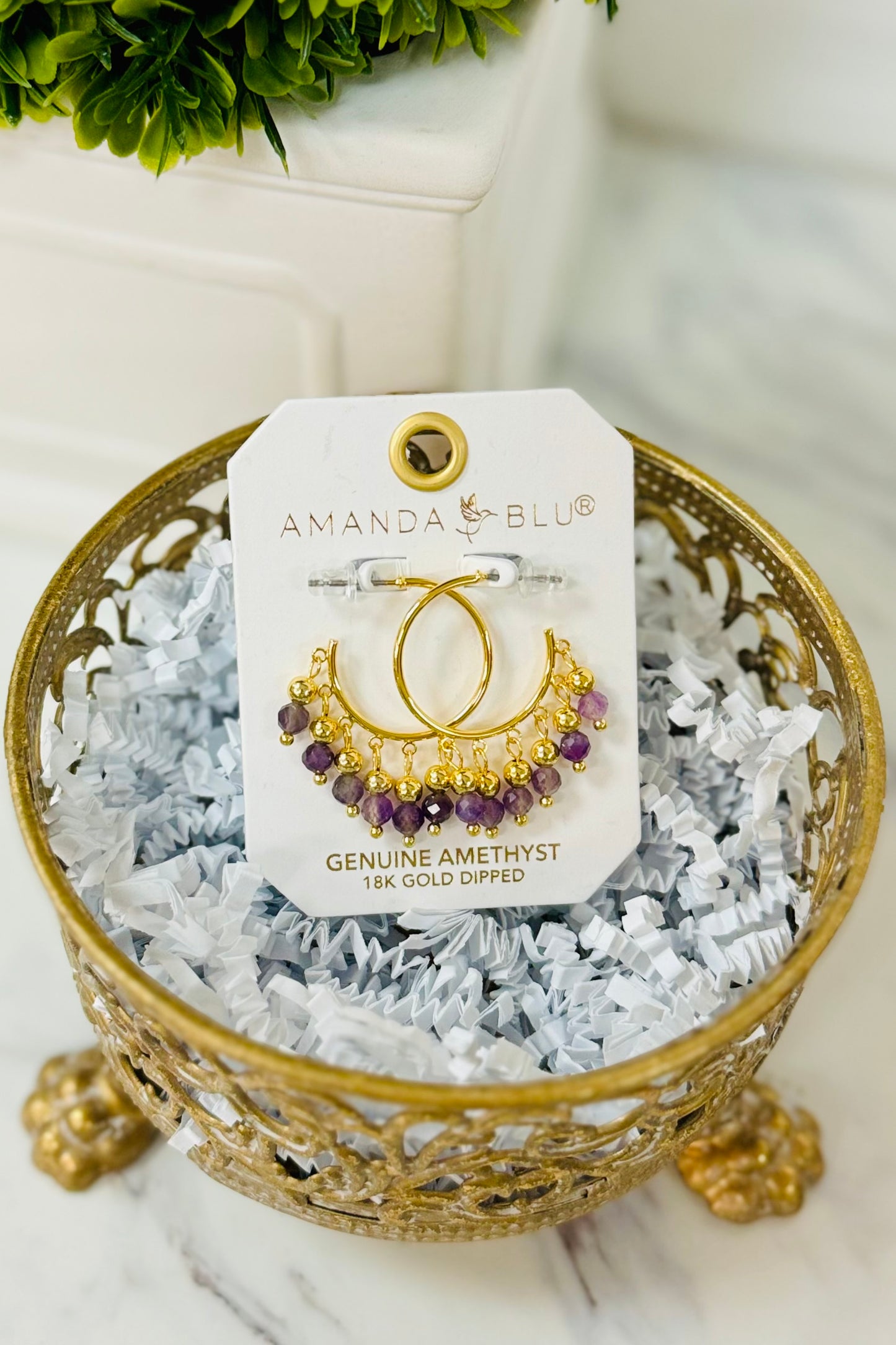 Amanda Blu 18k Gold Dipped Dangling Fringe Precious Stones Hoop Earrings