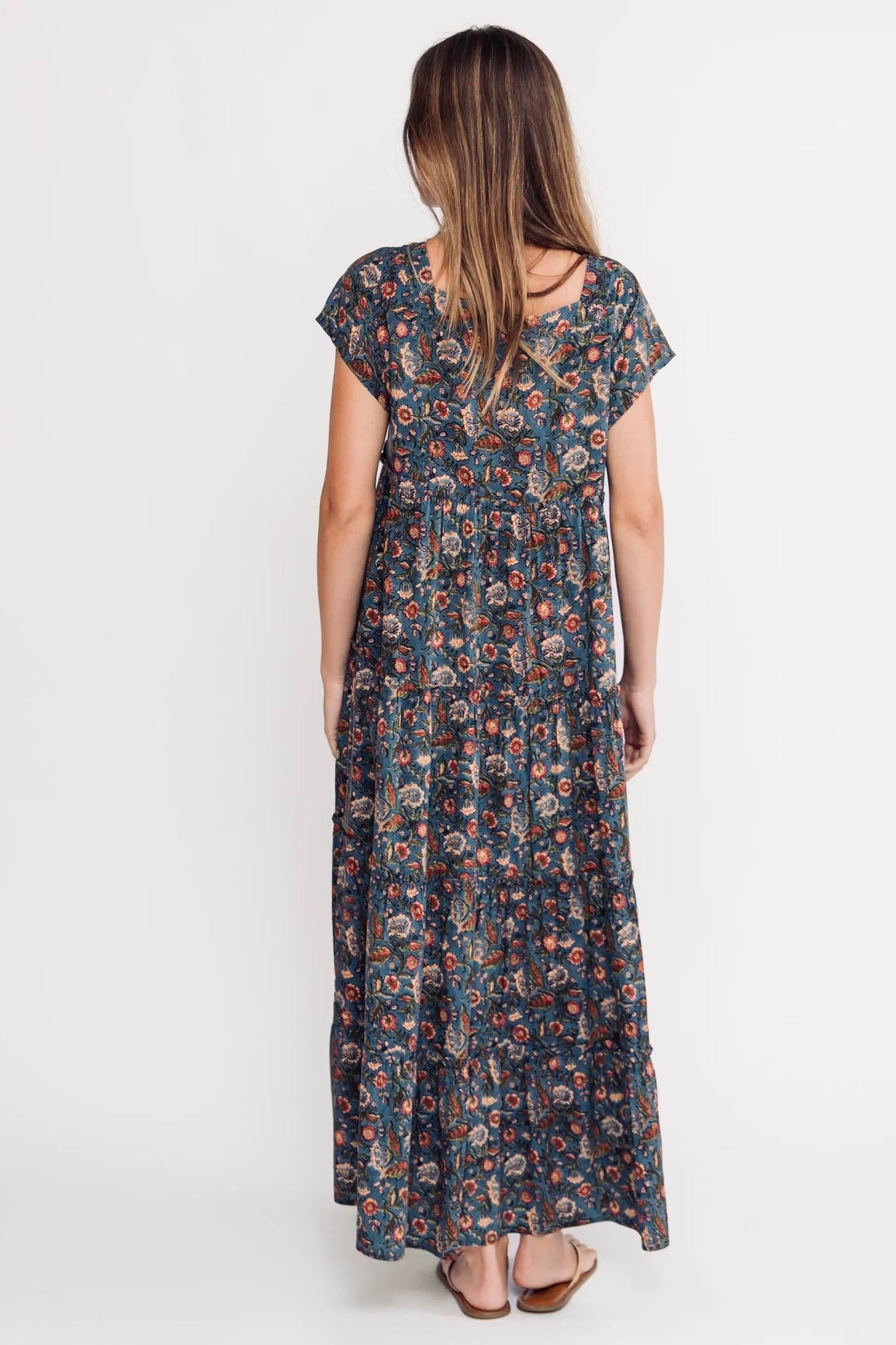 Natural Life Berkley Maxi Dress in Blue Tan Floral