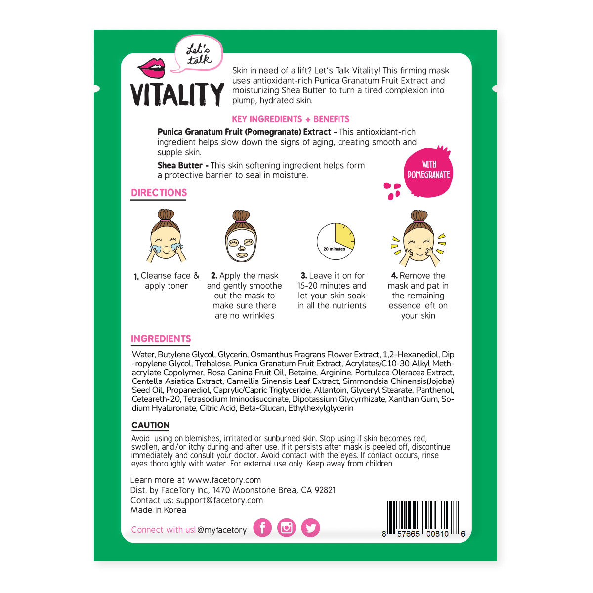 FaceTory Let's Talk Vitality Firming Face Mask - Korean Beauty