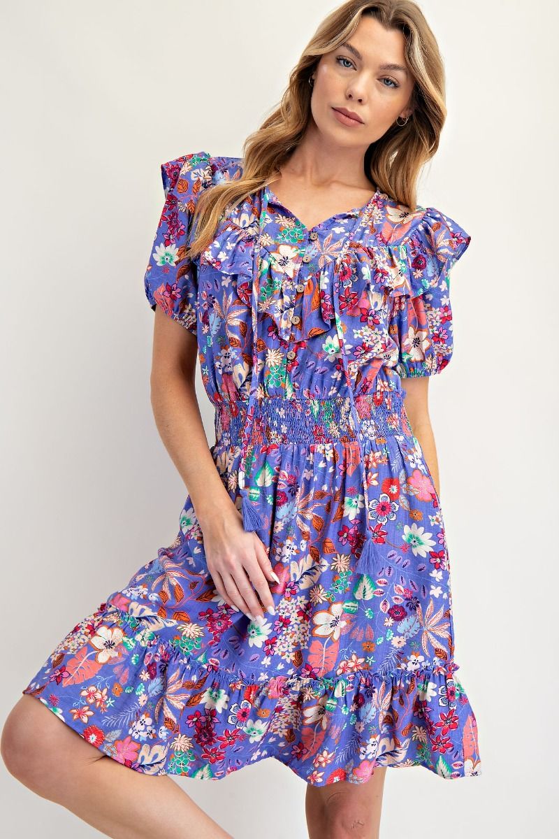 Easel Lavender Floral Dress with Pockets