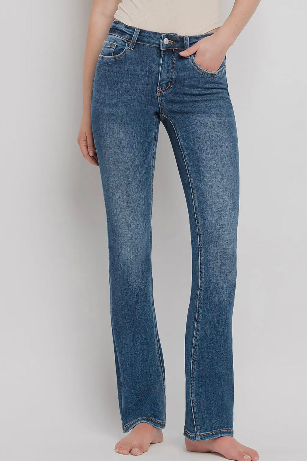 Mid Rise Comfort Stretch Bootcut Jean in Medium Denim