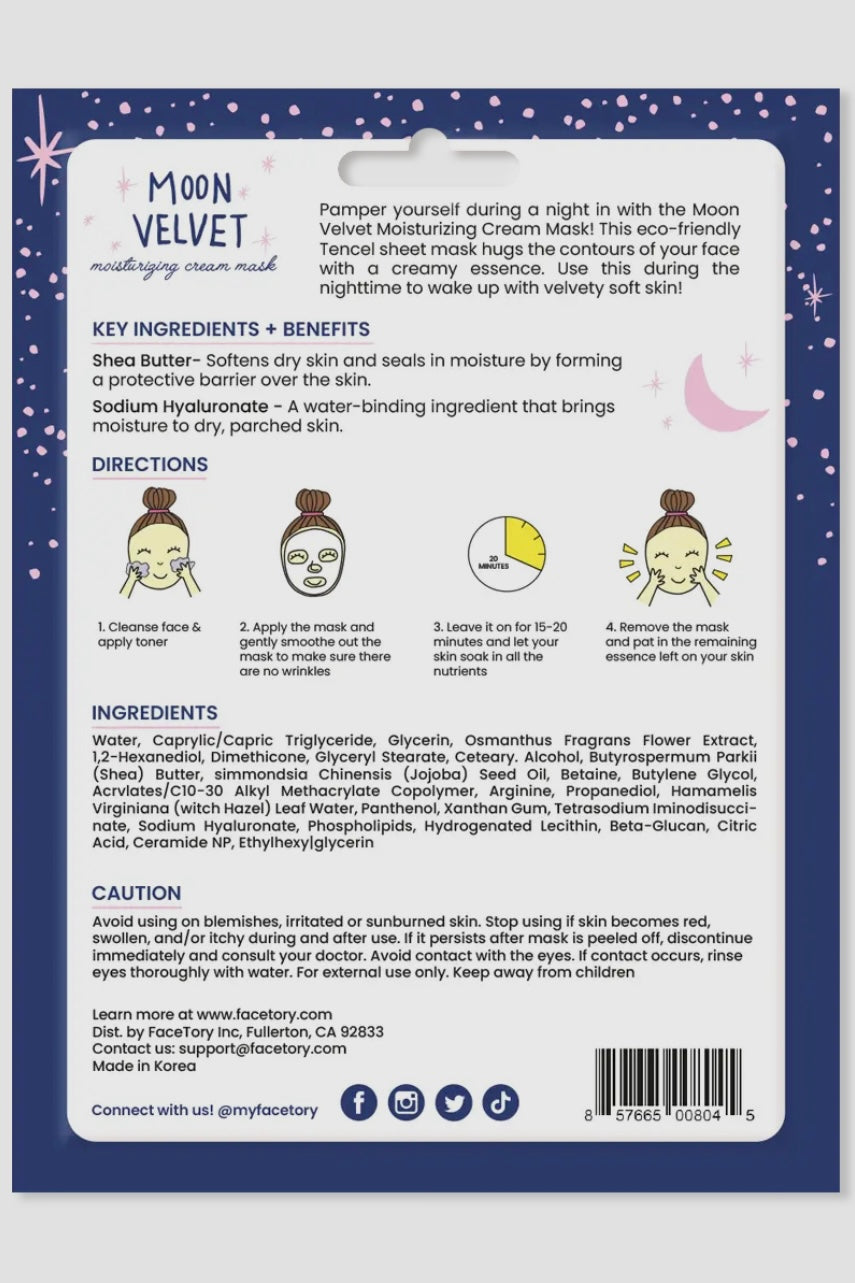 FaceTory Moon Velvet Moisturizing Cream Sheet Mask- Korean Beauty