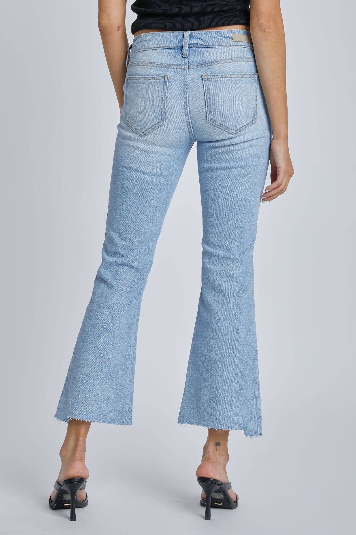 Cello Mid Rise Crop Flare Jeans in Light Wash Denim