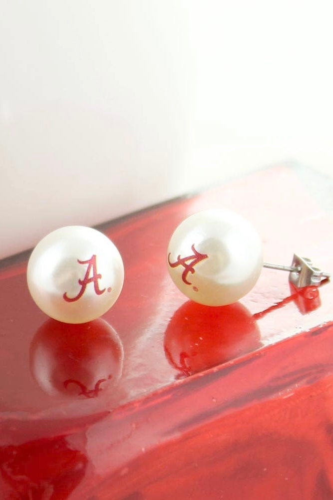 Alabama Logo Pearl Stud Earrings