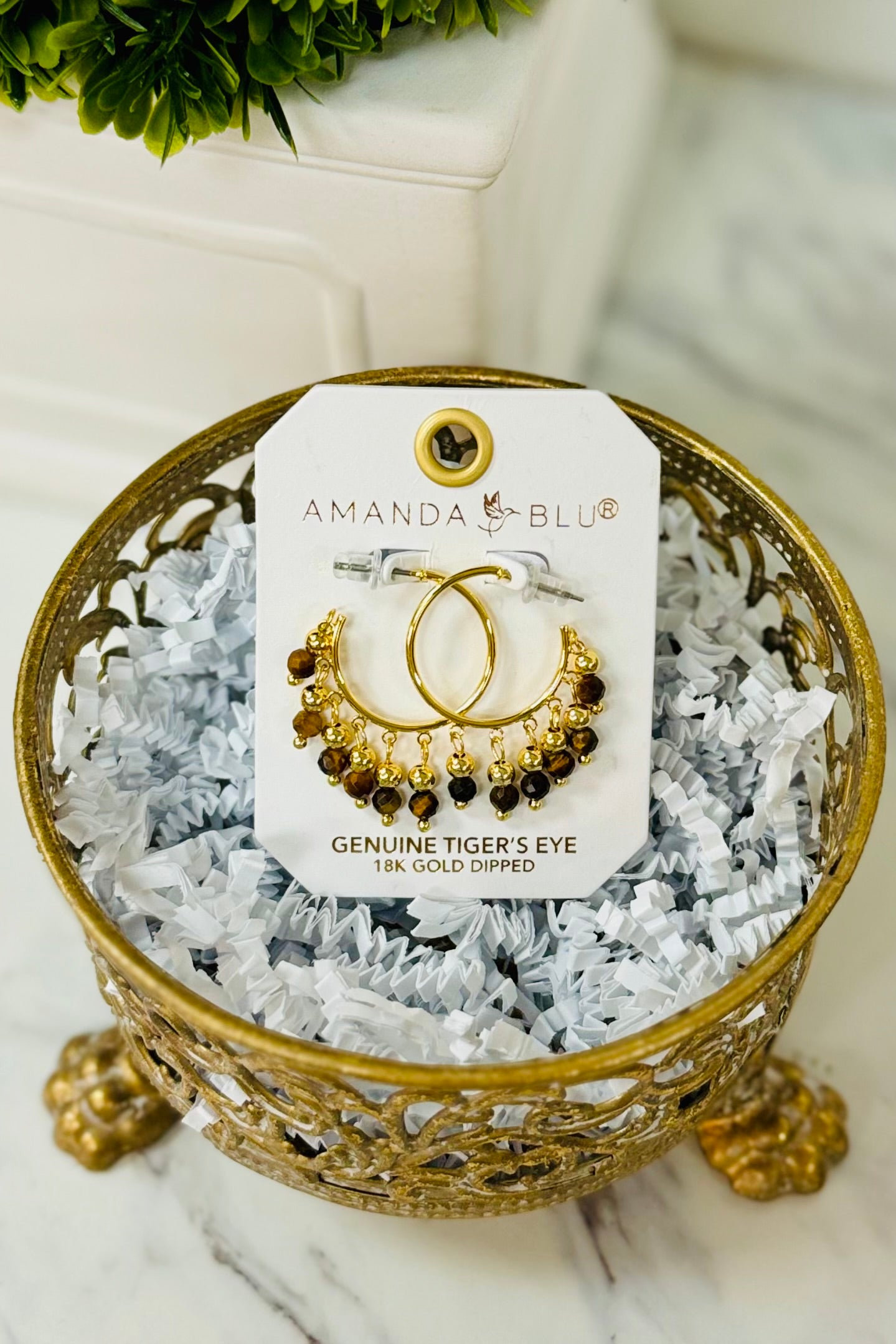Amanda Blu 18k Gold Dipped Dangling Fringe Precious Stones Hoop Earrings