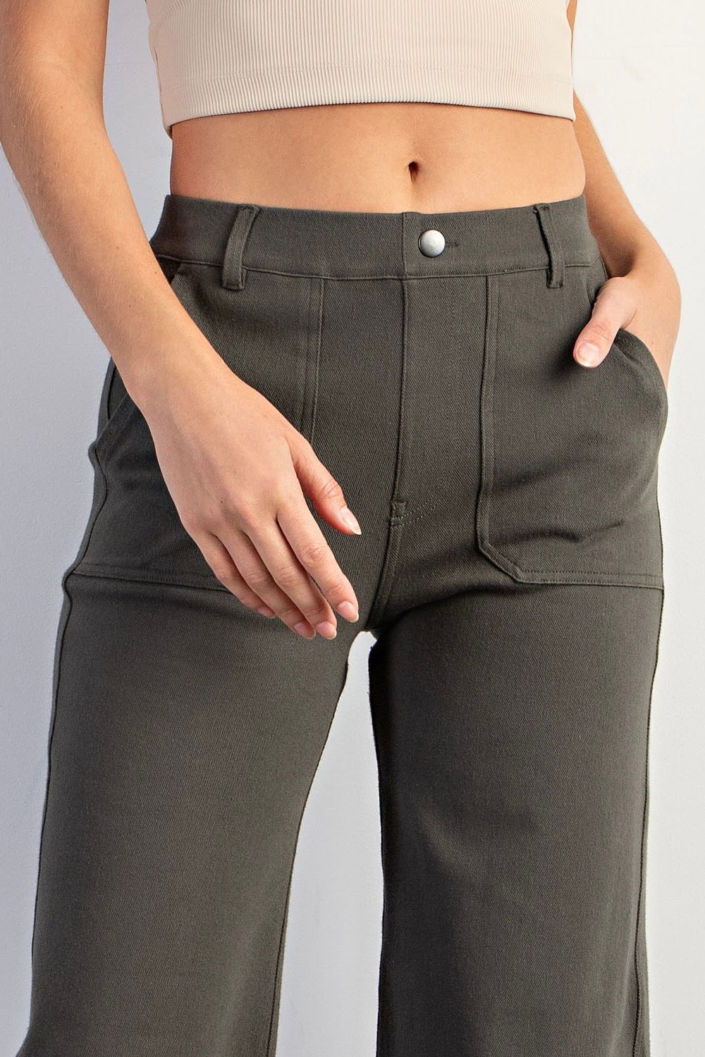 SALE! $20 Olive Green Cotton Stretch Twill Wide Leg Pants REG. $39.99
