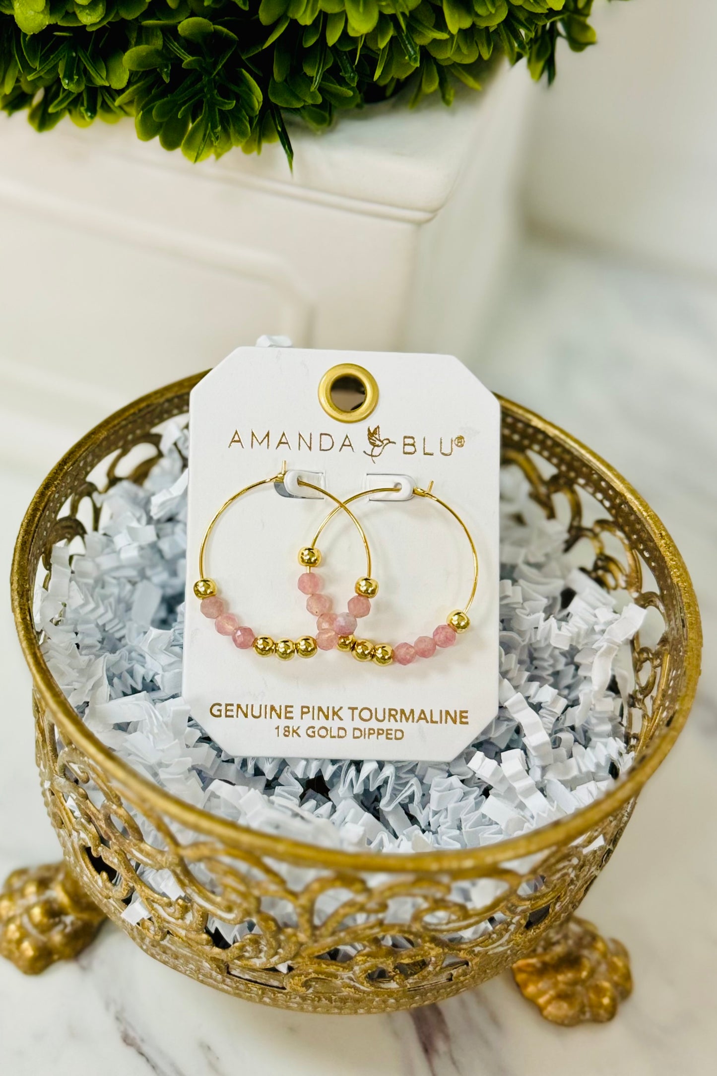 Amanda Blu 18k Gold Dipped Hoop Earrings with Precious Stones