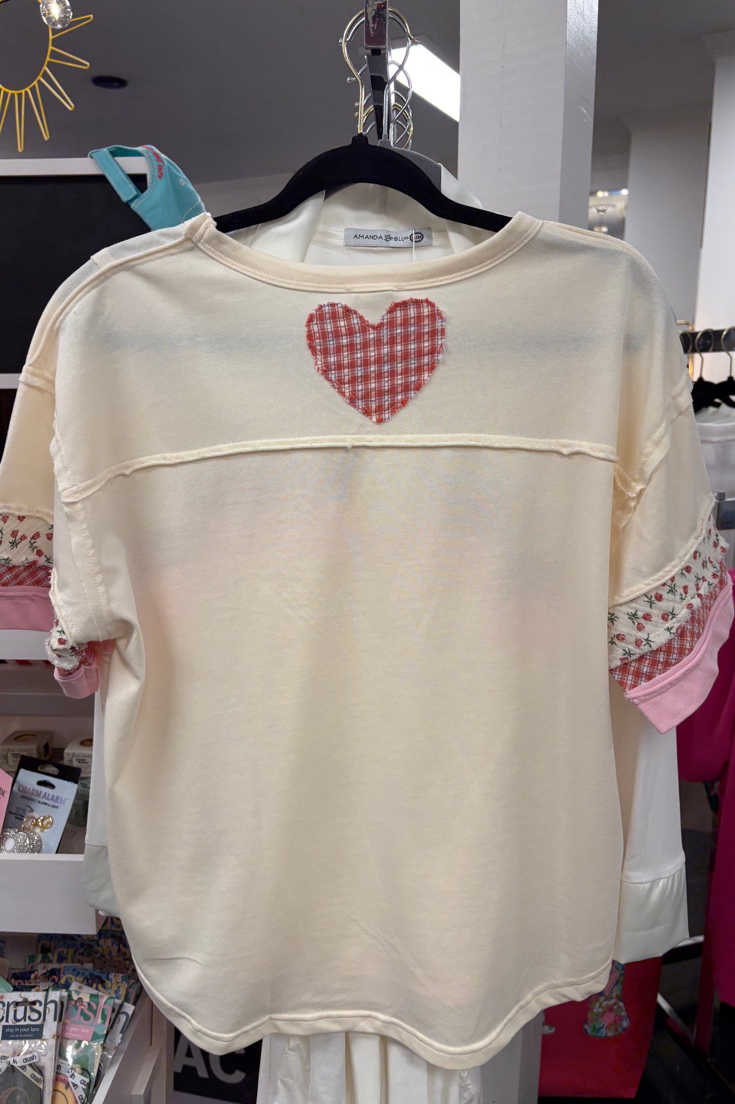 Mixed Fabrics Stripe Top with Heart Patch