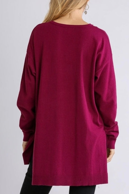 SALE! $18 Umgee Crisscross V Neck Oversized Sweater in Wine REG. $36.99