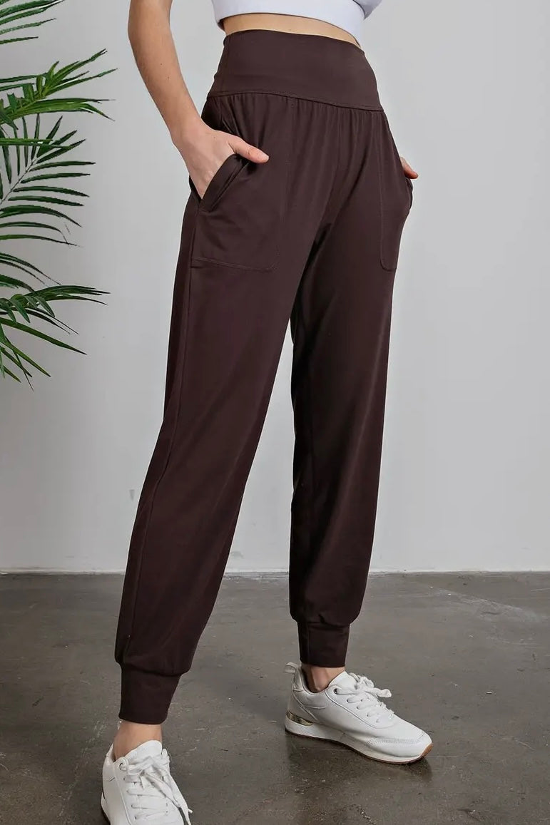 French Press Brown Butter Soft High Waist Jogger Pants with Pockets