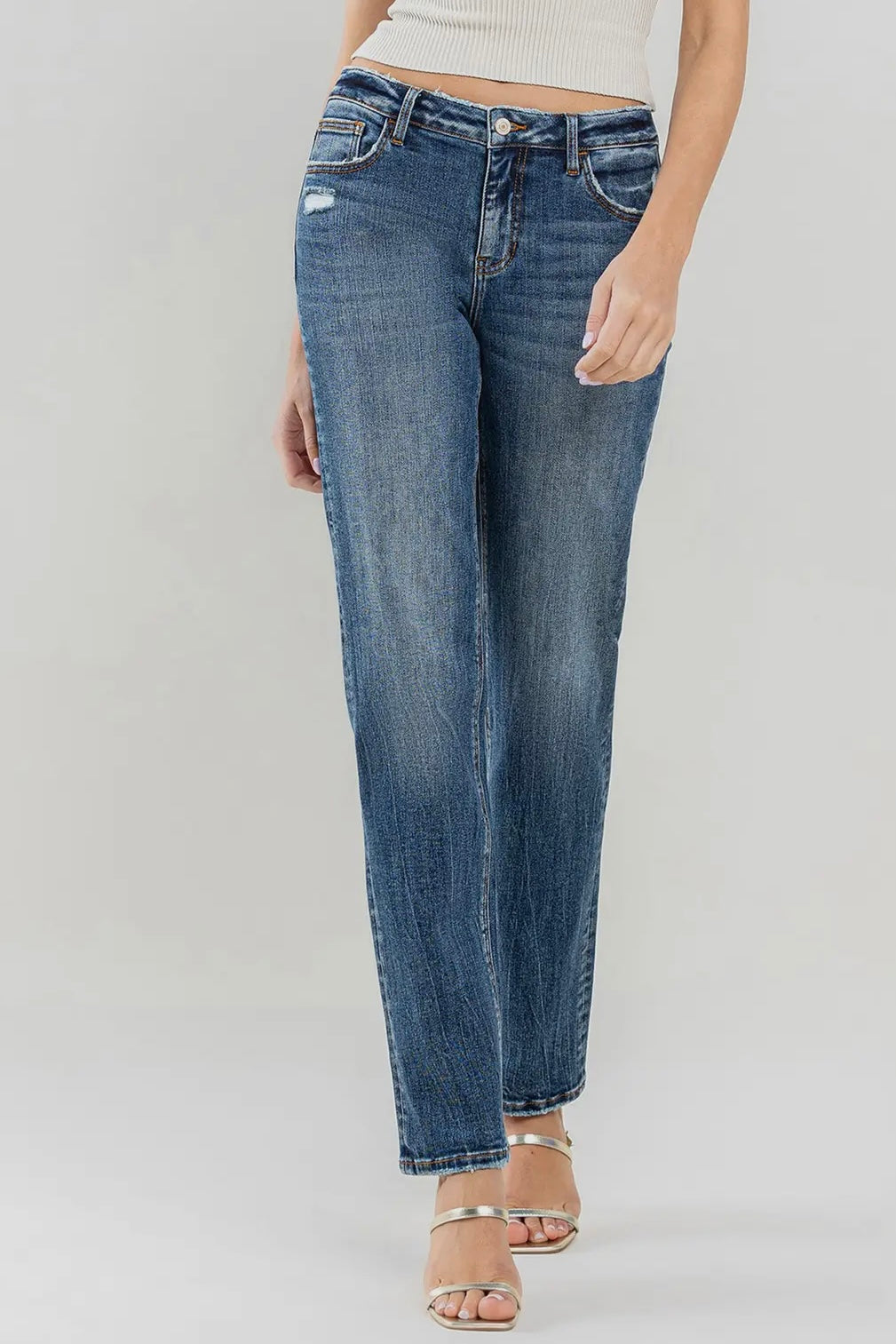Mid Rise Comfort Stretch Straight Jean in Dark Denim