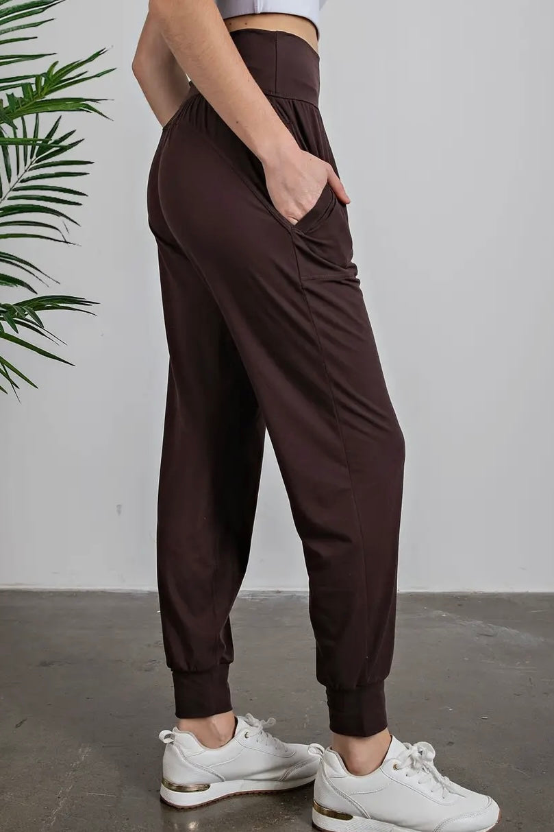 French Press Brown Butter Soft High Waist Jogger Pants with Pockets