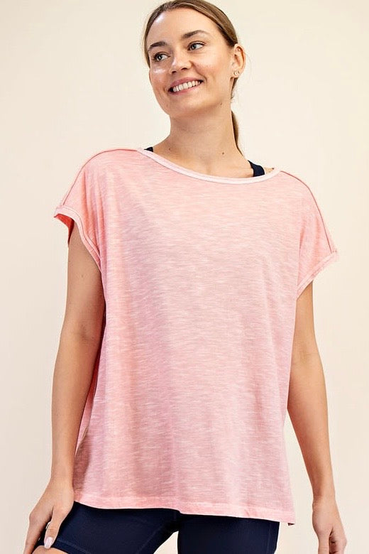 Grapefruit Mineral Washed Oversized Short Sleeve Top