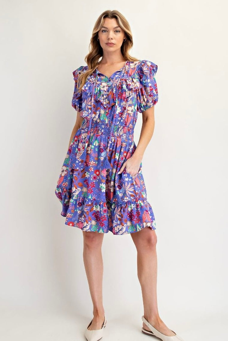 Easel Lavender Floral Dress with Pockets