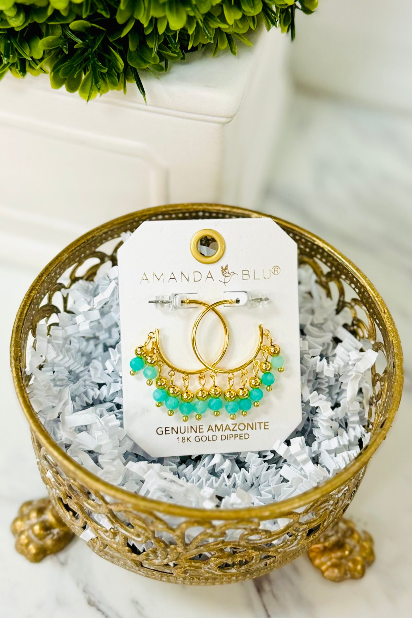 Amanda Blu 18k Gold Dipped Dangling Fringe Precious Stones Hoop Earrings