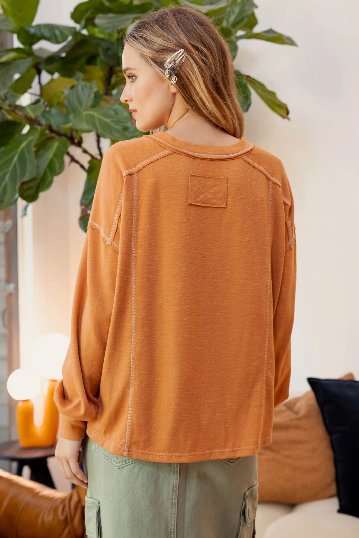 Light Rust Long Sleeve Henley Top