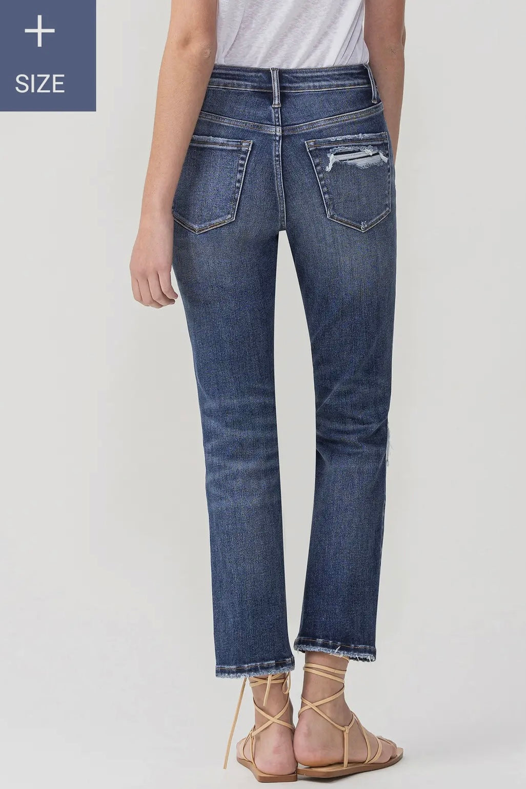 Plus Vintage High Rise Stretch Crop Straight Jean with Distressed Knees