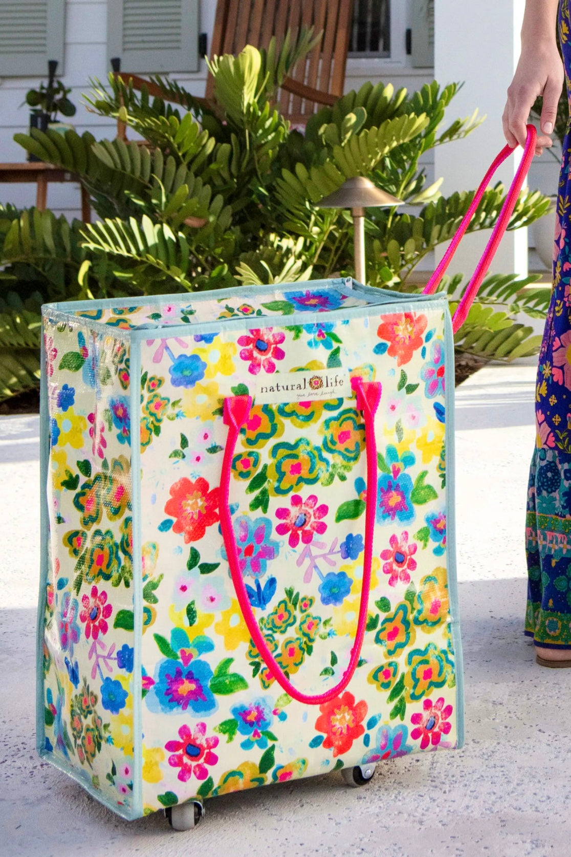 Natural Life Rolling Tote Bag- Floral Garden