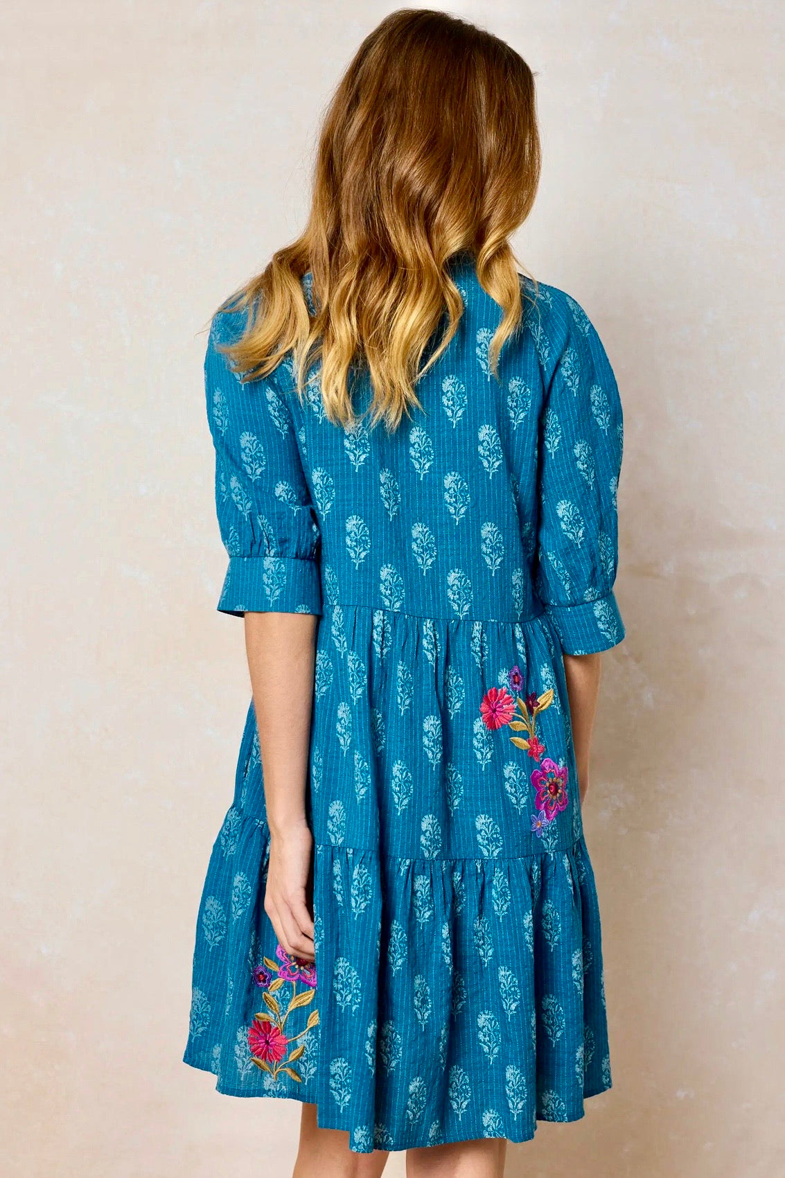 Natural Life Becca Embroidered Short Dress- Indigo