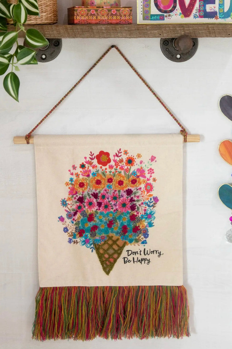 Natural Life Canvas Tapestry Wall Hanging- Don’t Worry Be Happy