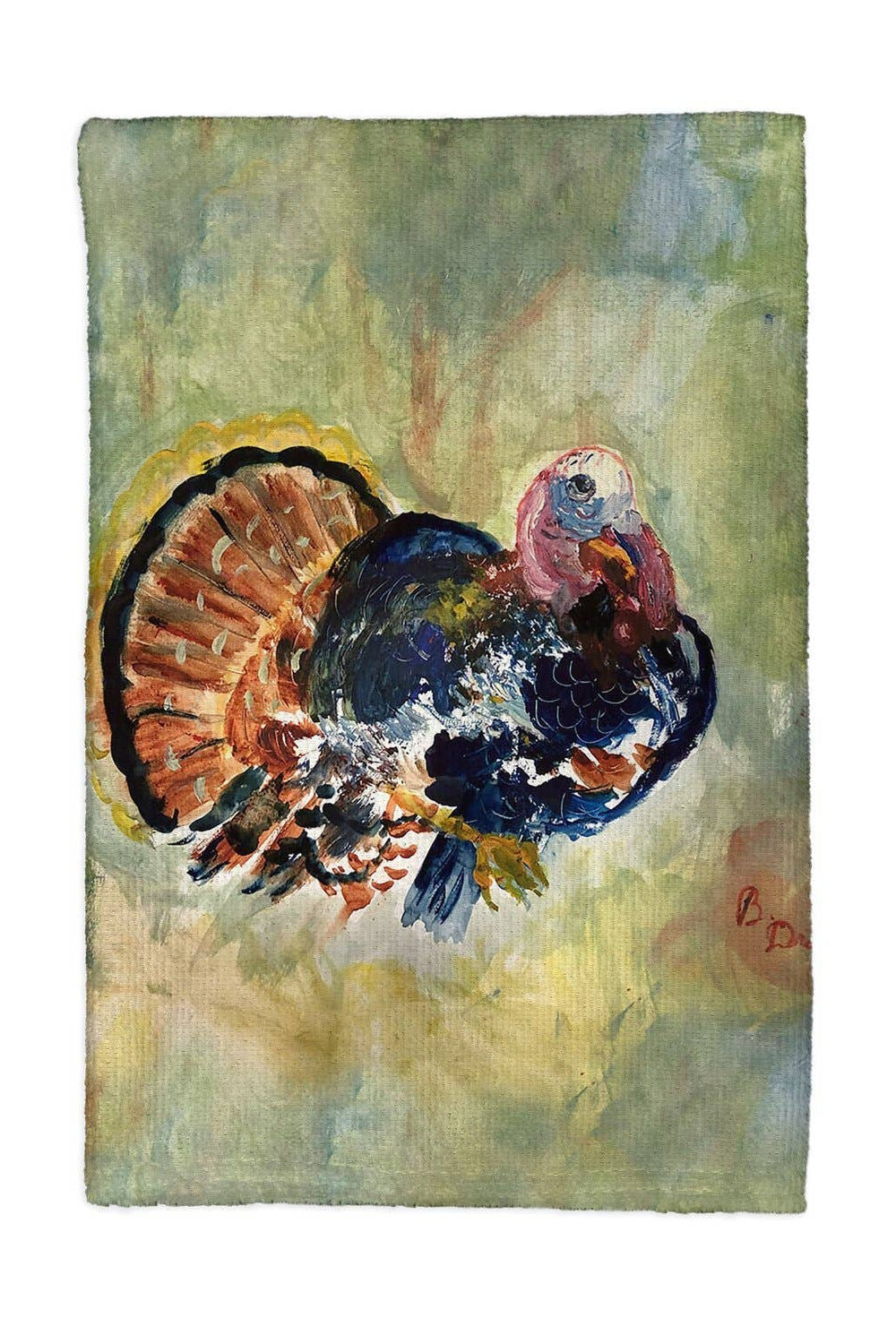 Painting of a turkey on a hand towel