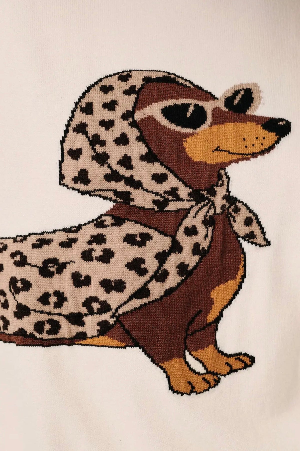 Cream Glam Dachshund Short Sleeve Sweater