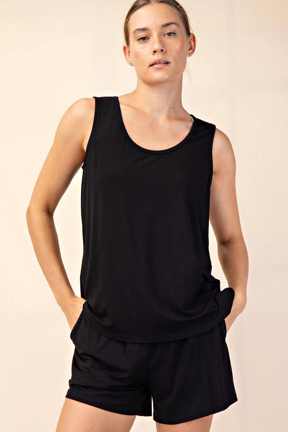 Black Viscose Modal Sleeveless Tank