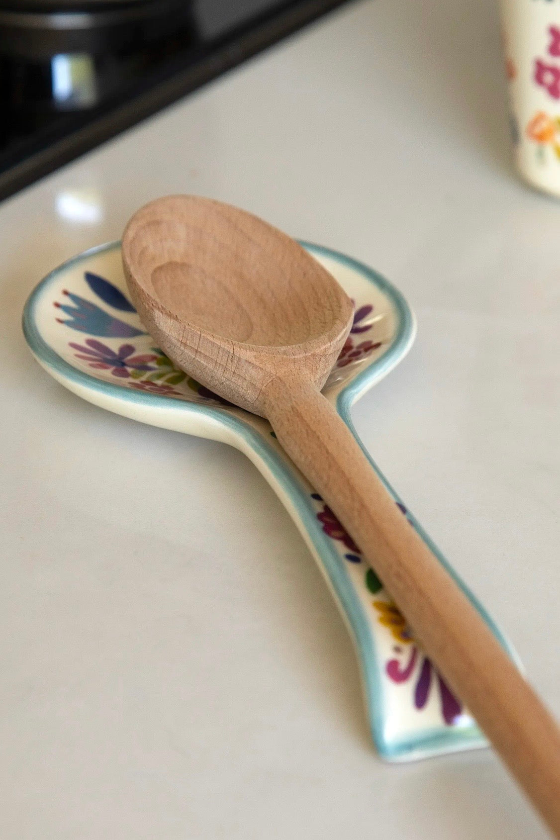Natural Life Heart Spoon Rest- Cream Folk Flower