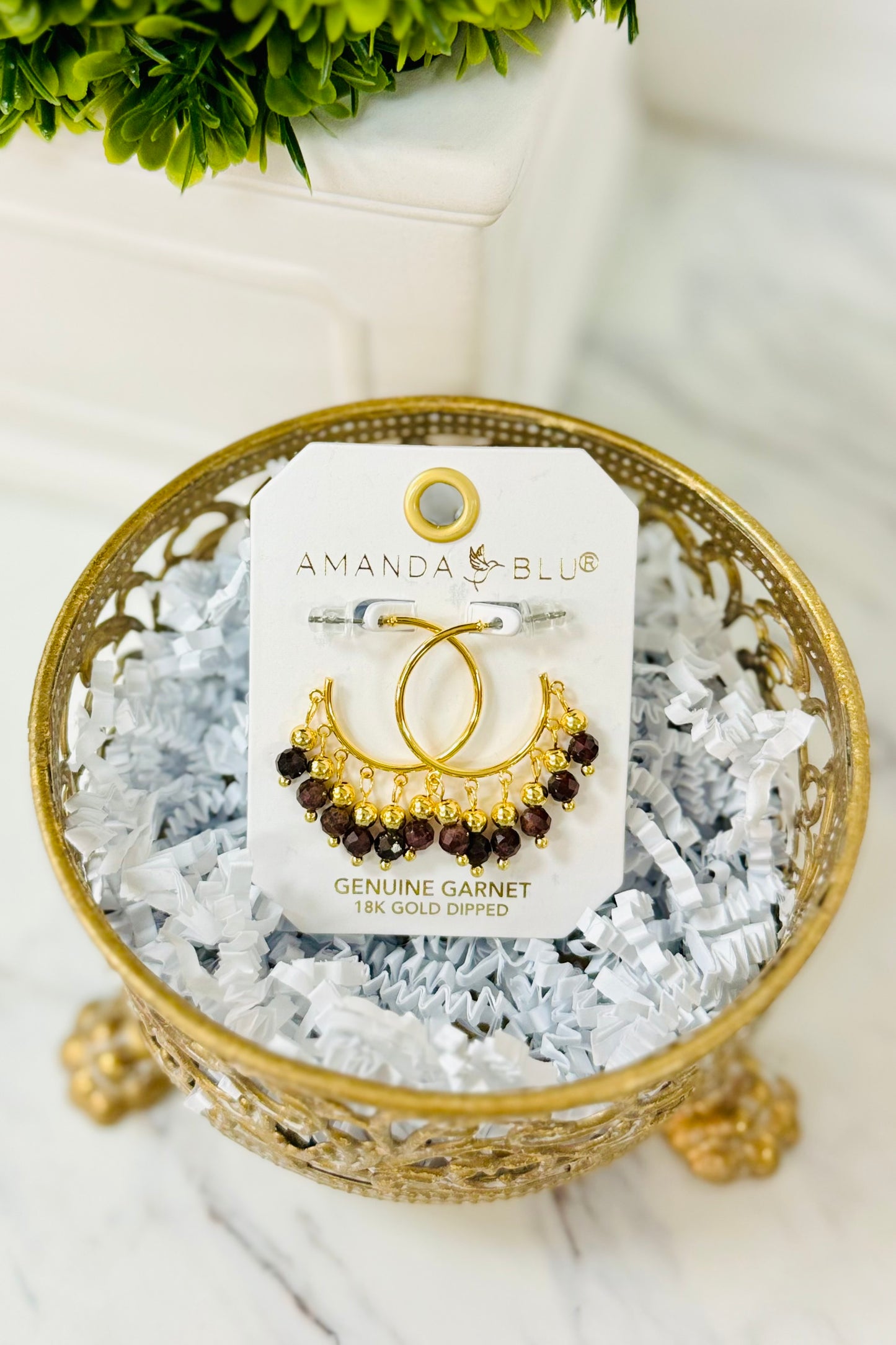Amanda Blu 18k Gold Dipped Dangling Fringe Precious Stones Hoop Earrings