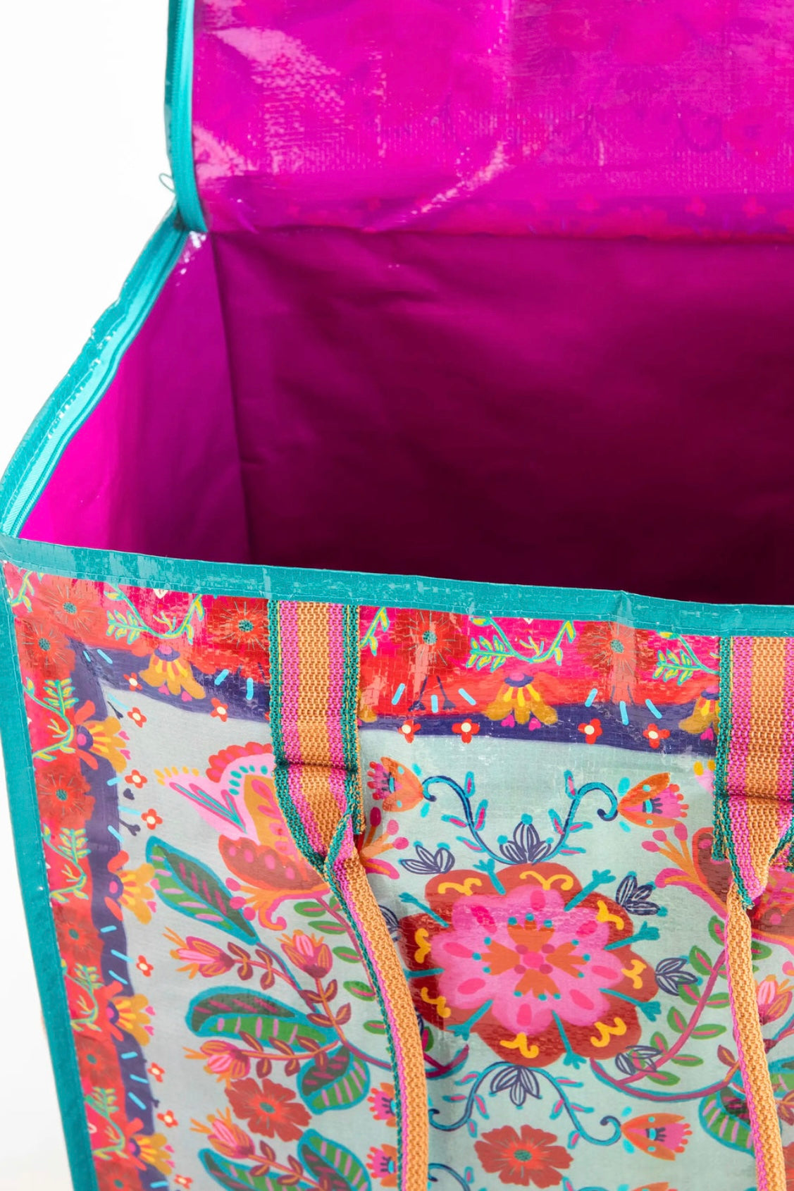 Natural Life Rolling Tote Bag- Red Folk Flower
