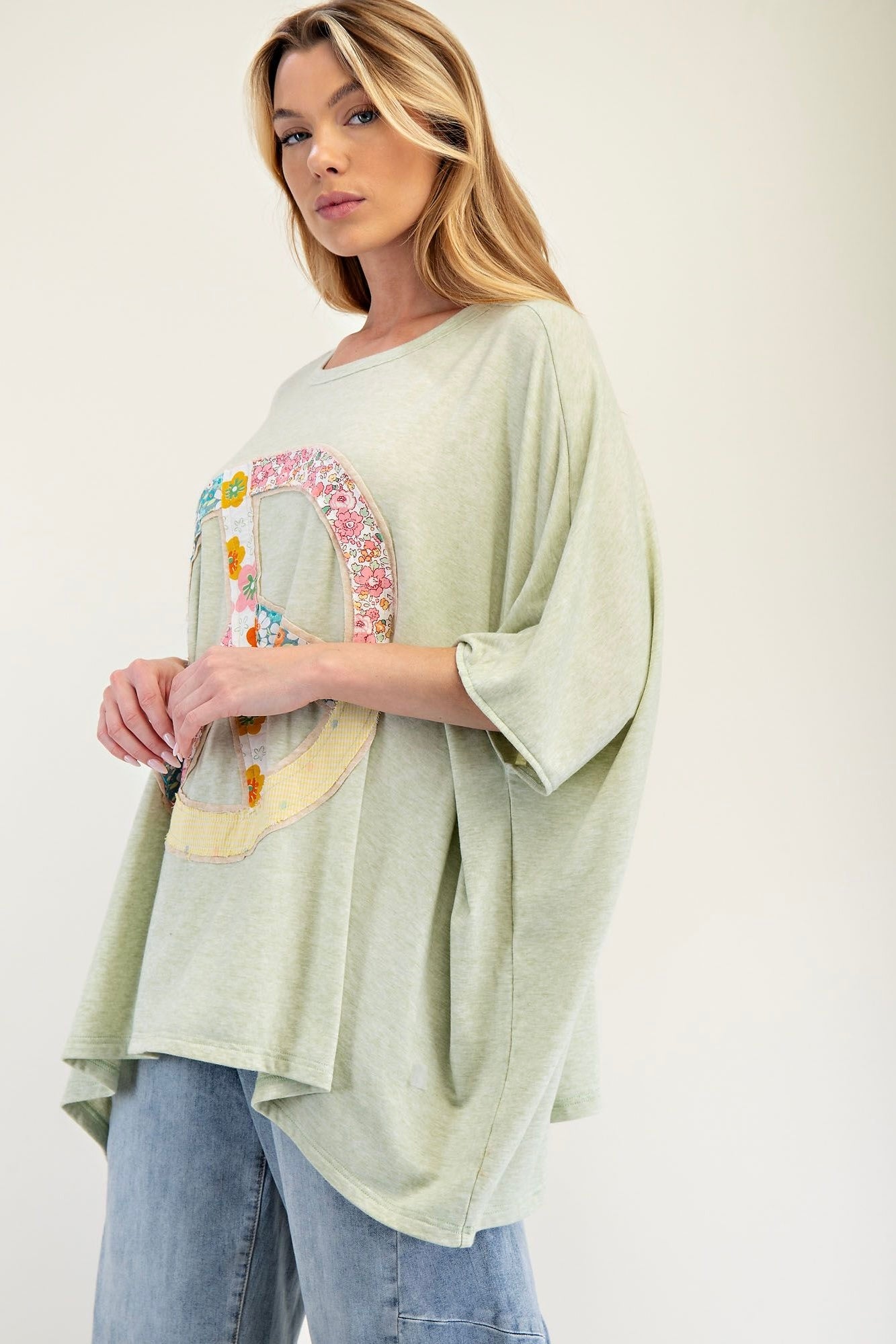 Easel Light Green Peace Sign Patch Applique Top