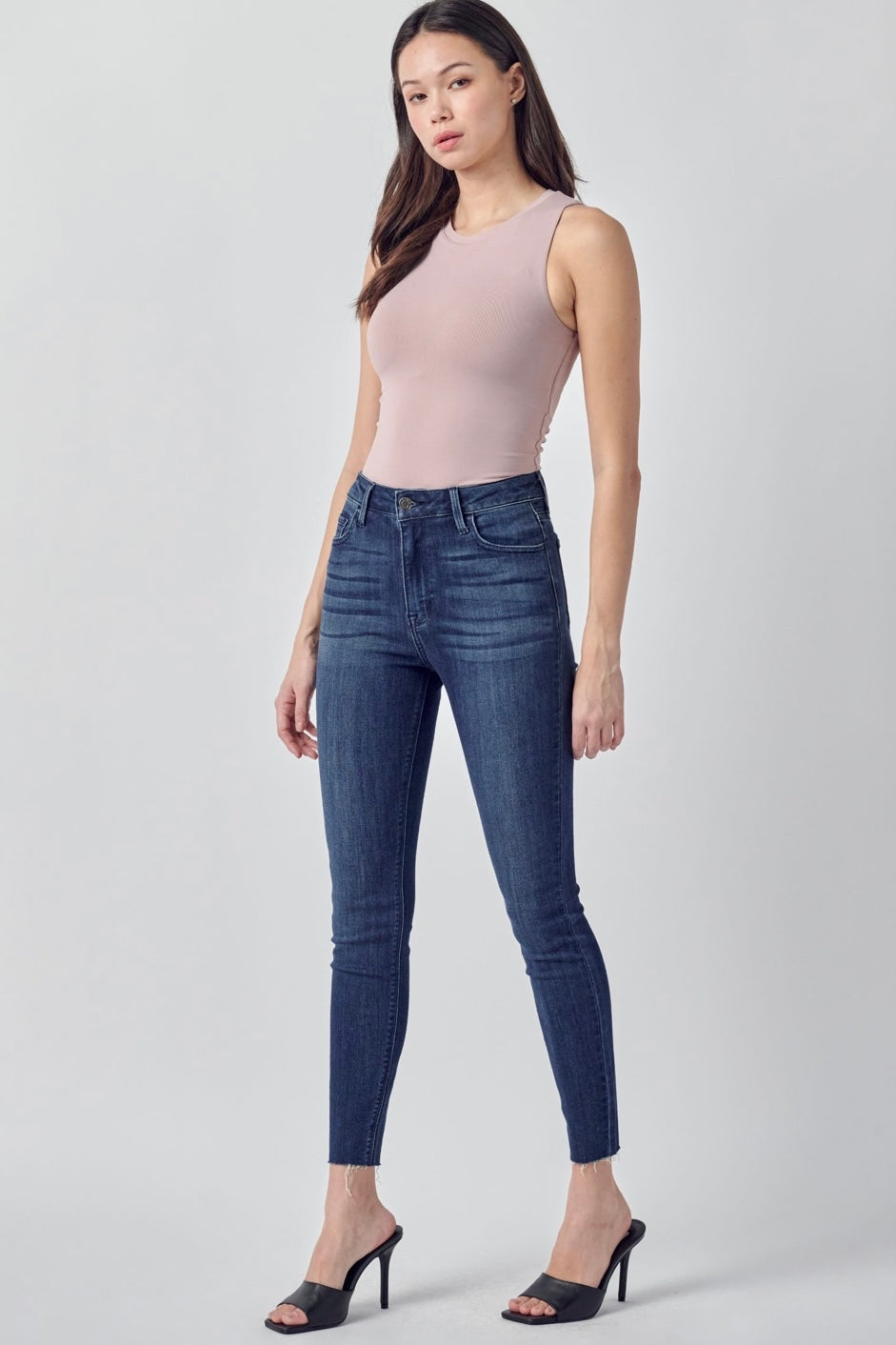 Cello Dark Denim High Rise Ankle Skinny with Straight Cut Hem