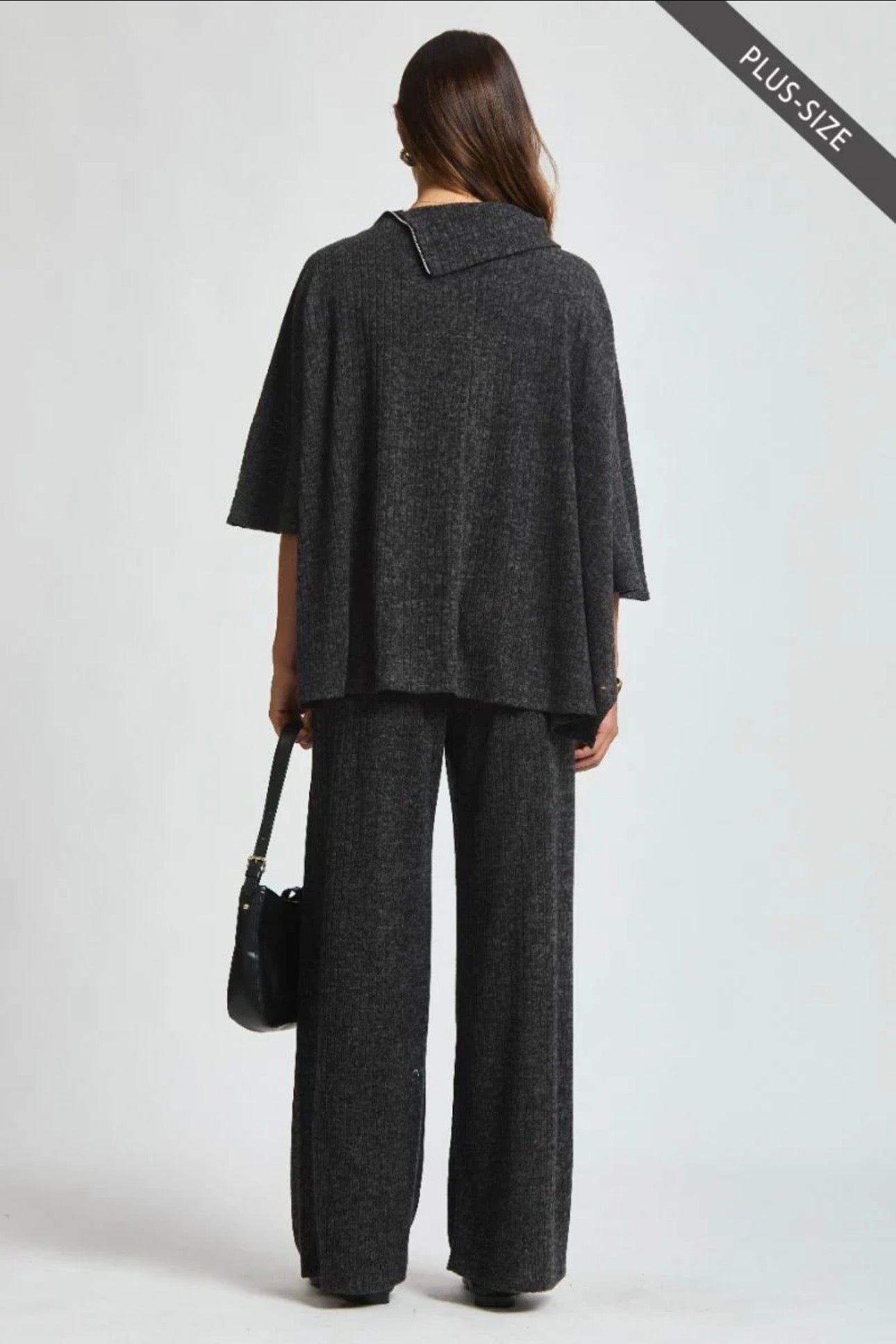 Dear Scarlet Vineyard Brushed Ribbed Poncho/Pants Set in Black