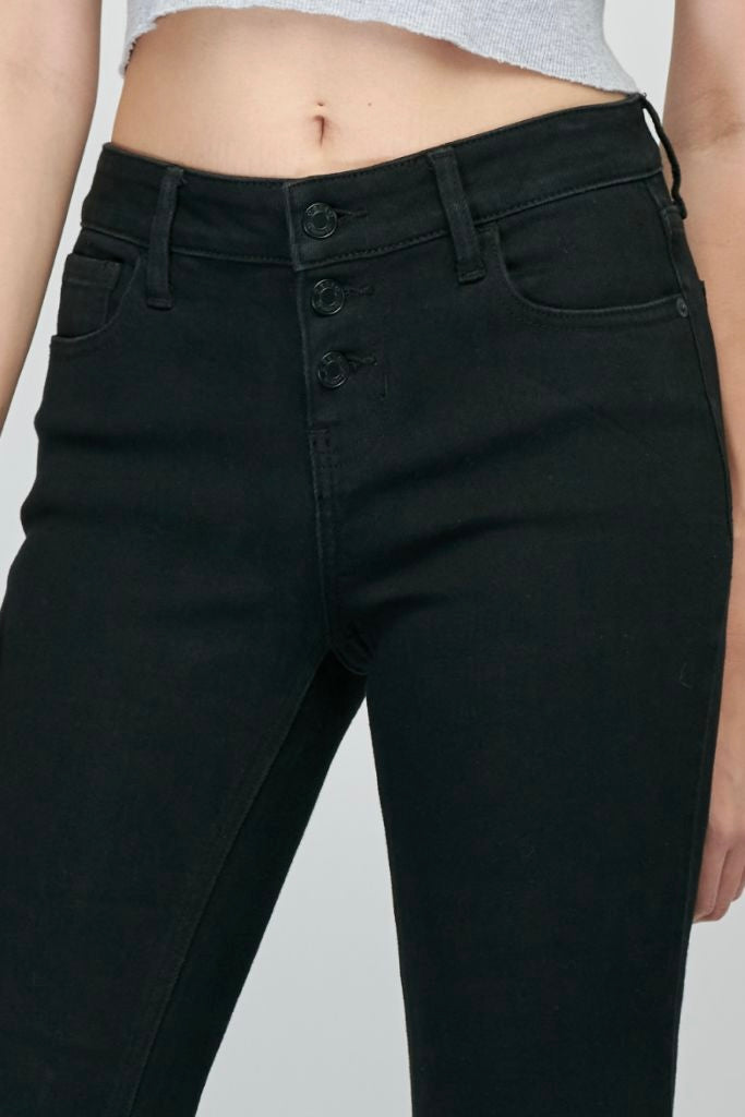 Cello Low Rise 3 Button Black Flare Jean