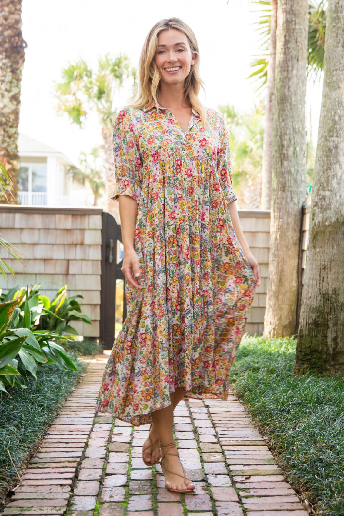 Natural Life Rebecca Midi Dress White Fuschia