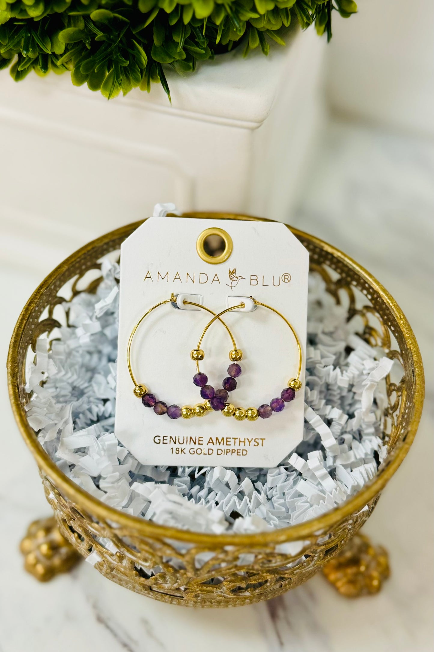 Amanda Blu 18k Gold Dipped Hoop Earrings with Precious Stones