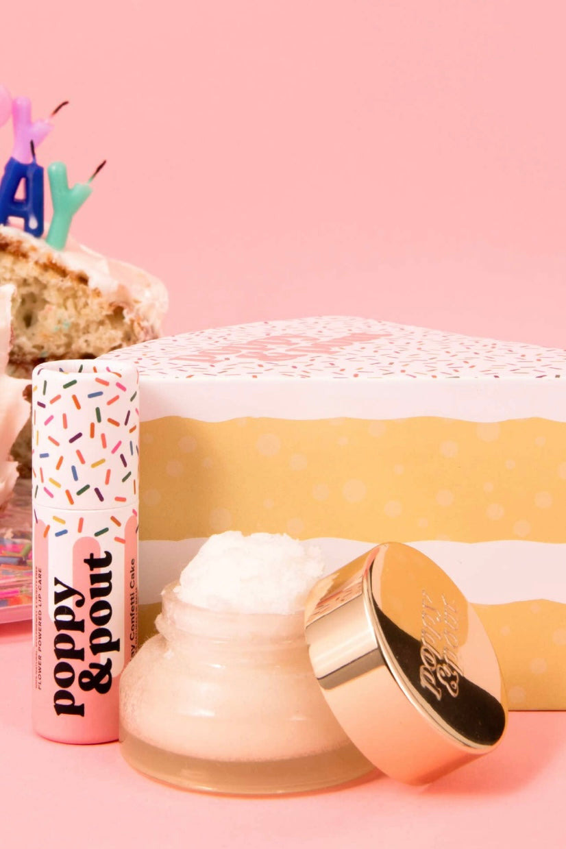 Poppy & Pout Birthday Confetti Cake Premium Organic Lip Care Duo (Balm + Scrub)