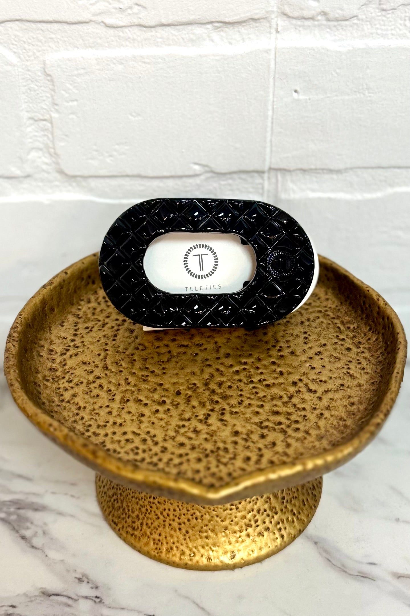 Teleties Black Quilted Round Flat Hair Clip (Choose your size)