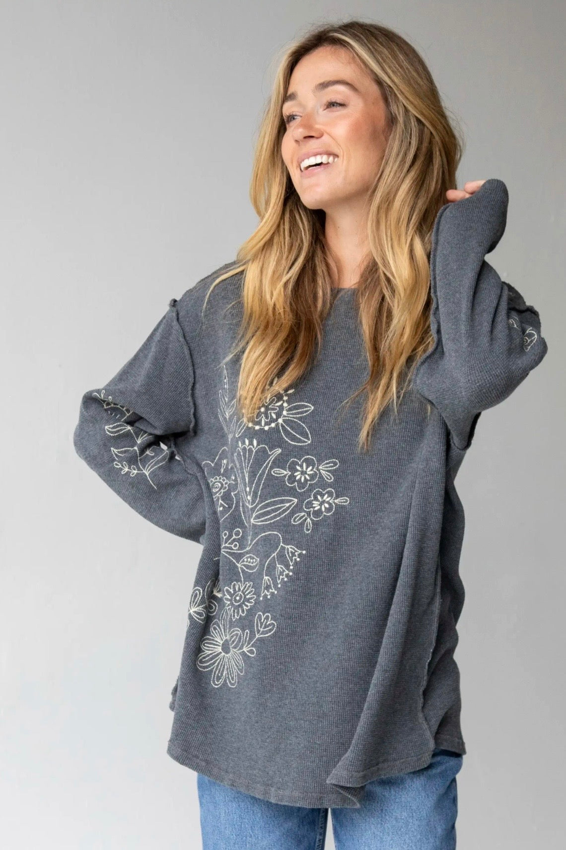Natural Life Aida Embroidered Thermal Long Sleeve Shirt