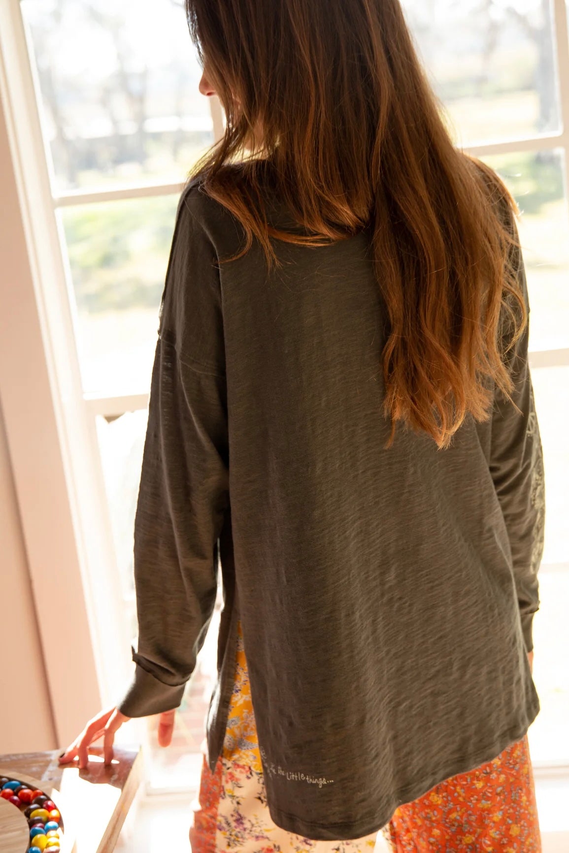 Natural Life Long Sleeve Cotton Doodle Tee - Charcoal