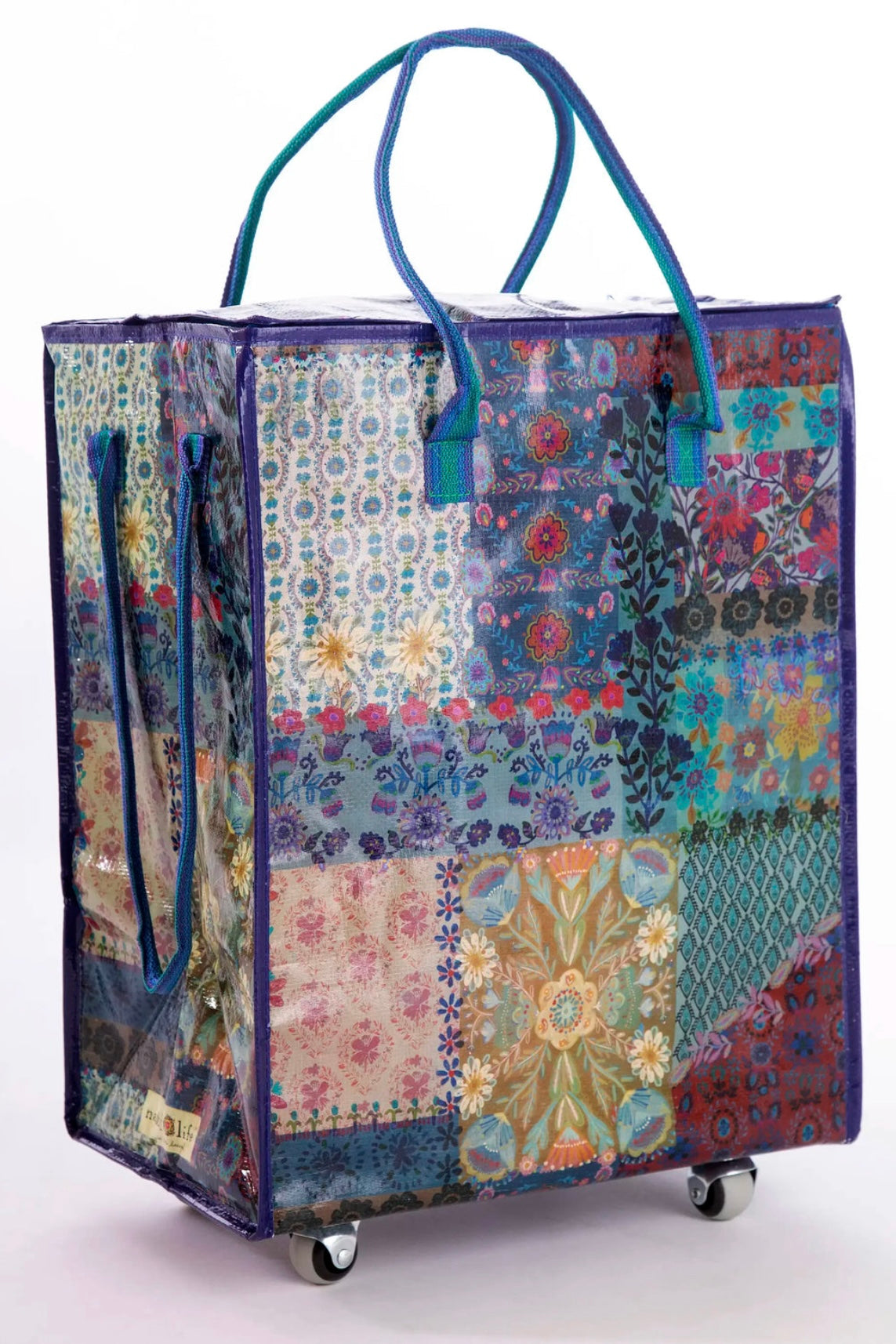 Natural Life Rolling Tote Bag- Mandala Borders Patchwork