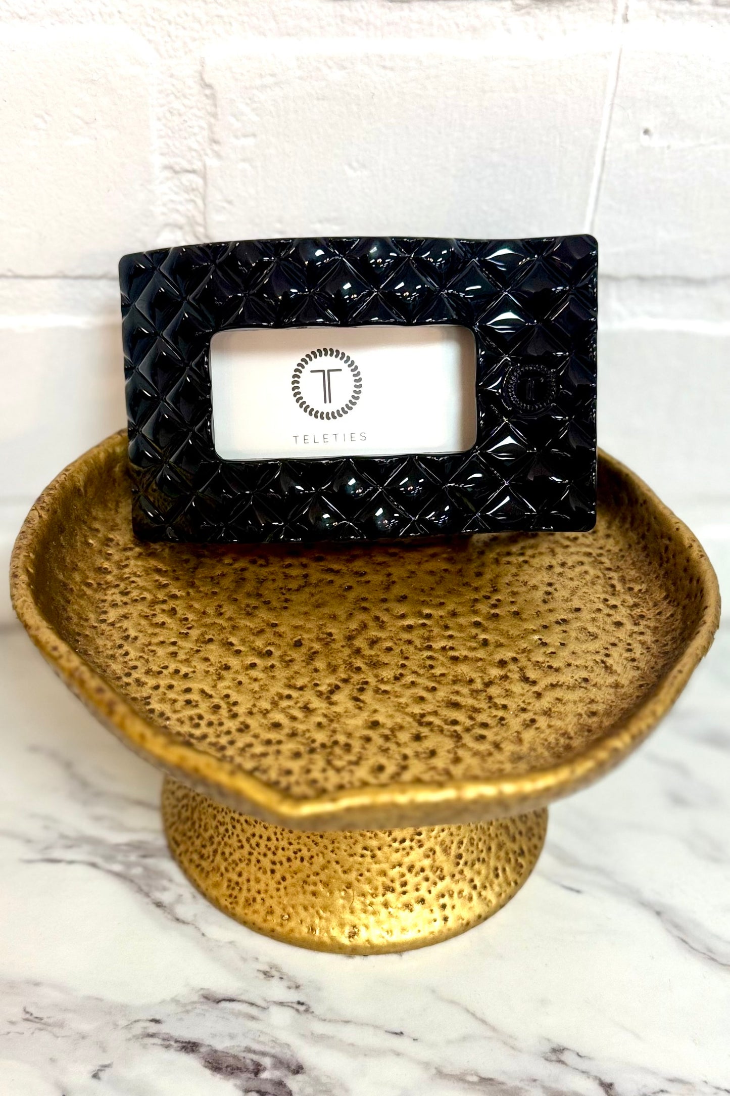 Teleties Black Quilted Rectangle Flat Hair Clip (Choose your size)
