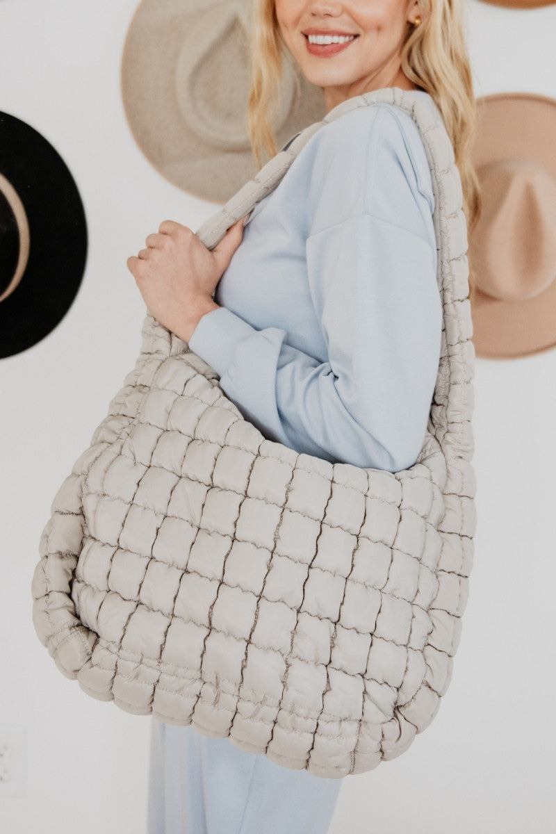 Katydid Sand Oversized Quilted Hobo Tote Bag