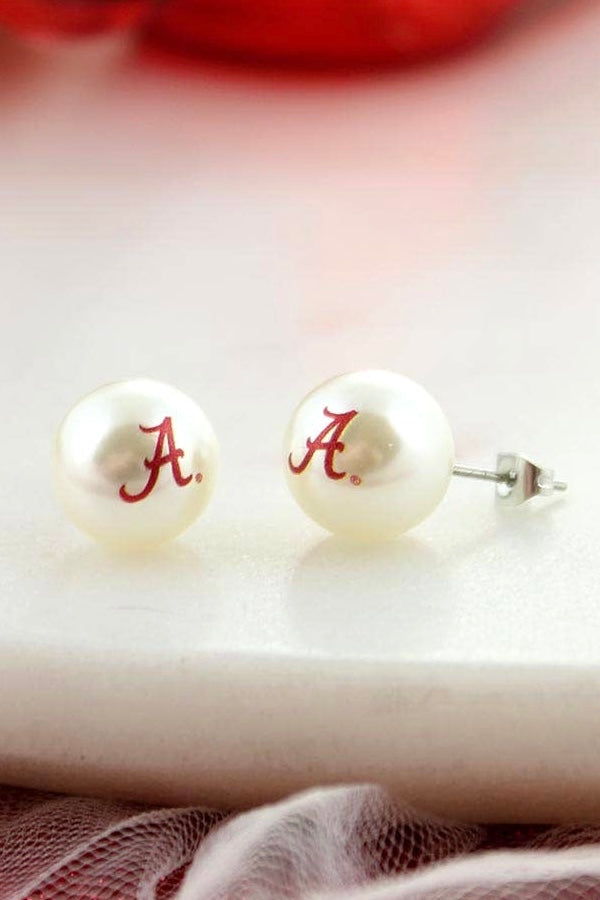 Alabama Logo Pearl Stud Earrings